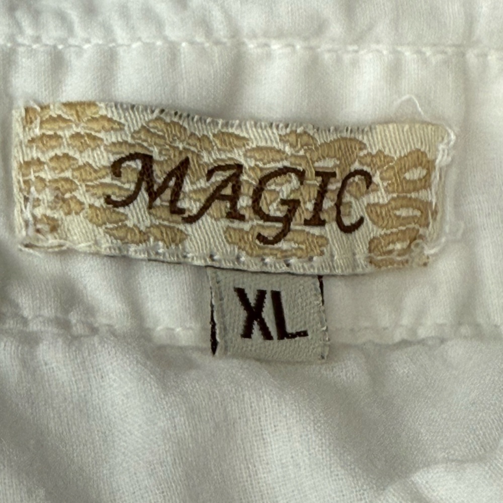 Magic White Eyelet Maxi Dress Collared Button Front Tiered Lace Boho Cottagecore - Picture 3 of 11